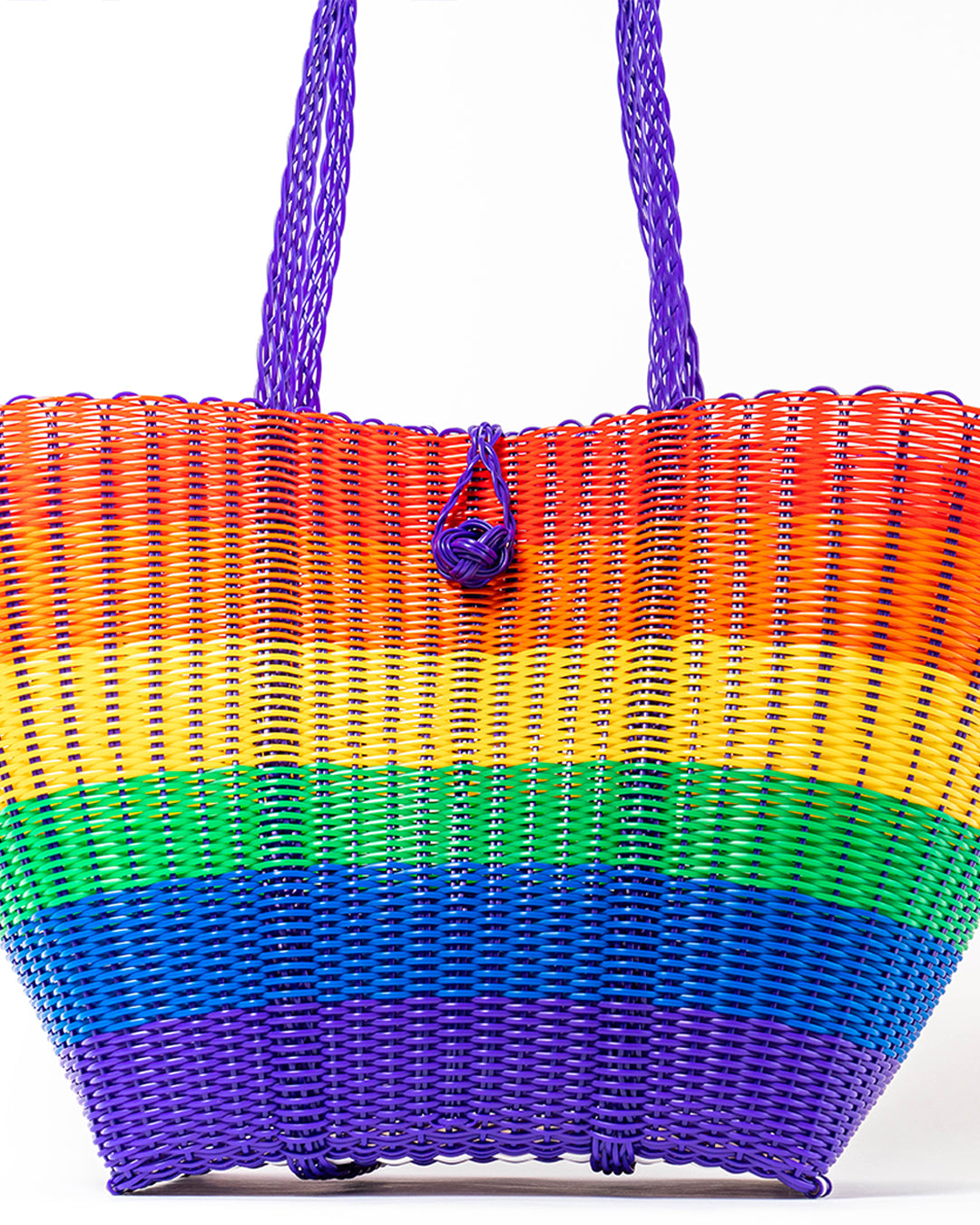 White & Rainbow Stripe Tote Bag by Rose Gold